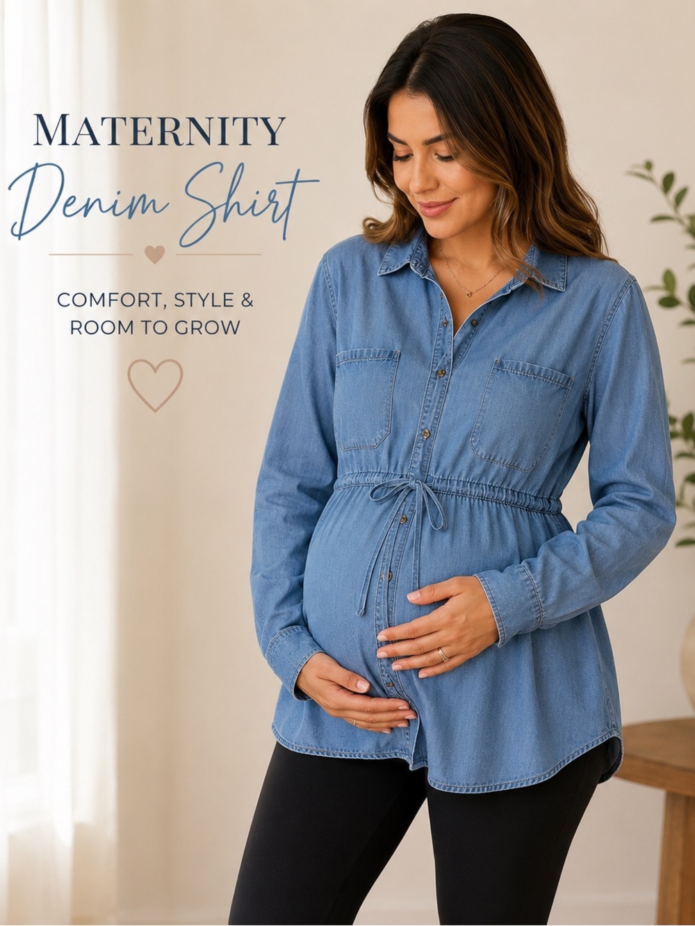 Time and Tru Light Blue Maternity Denim Shirt